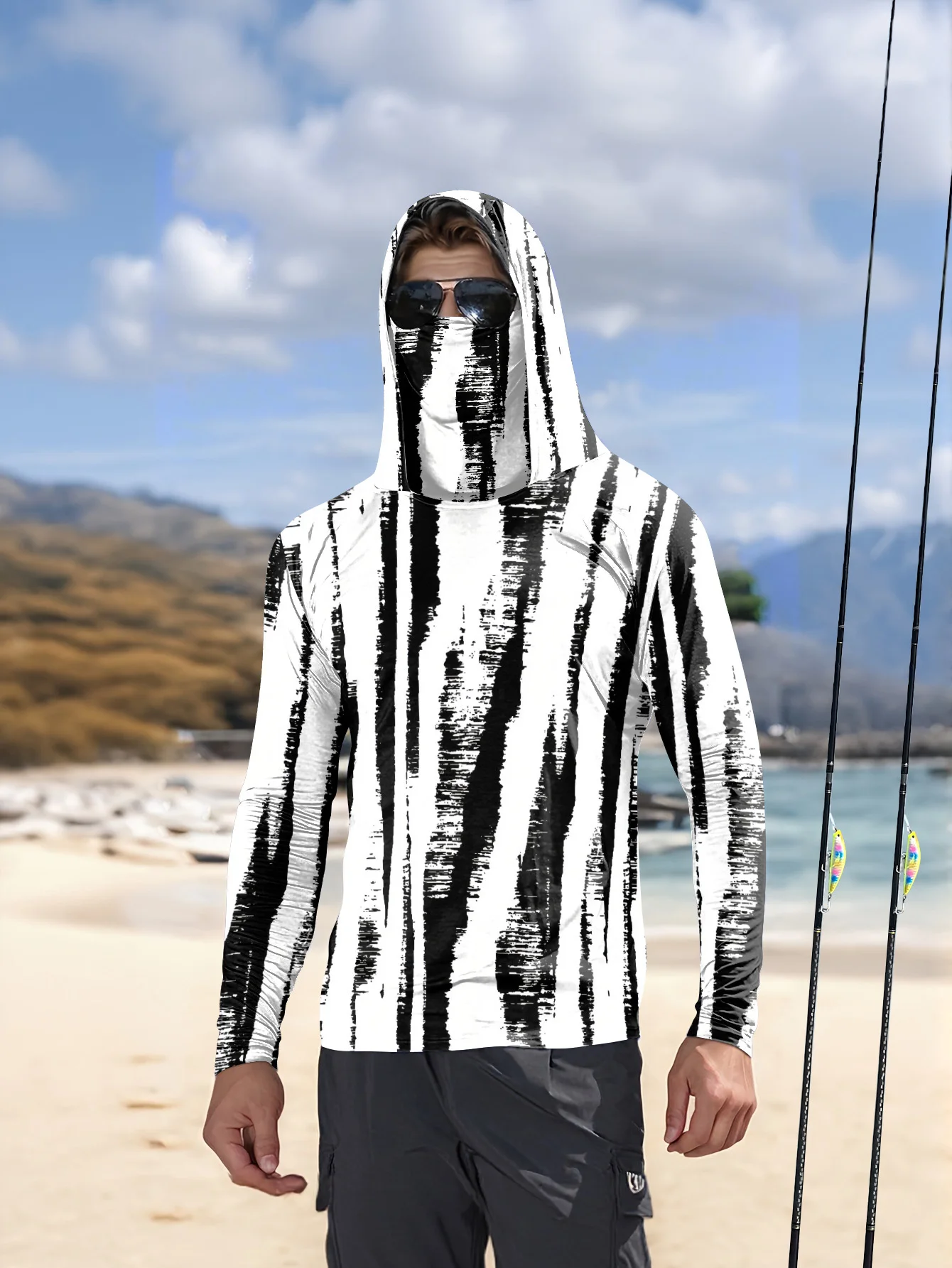 Men Black‑White Stripe Fishing - огляд і ціна Fishing Mask Sun Protection