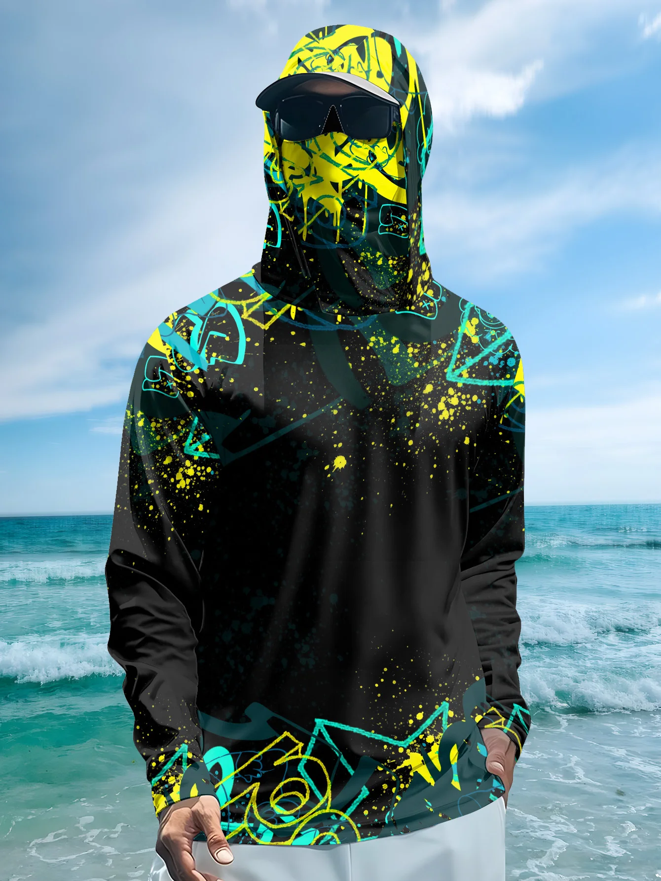 Men UPF50+ Fishing Hoodie With - огляд і ціна Fishing Mask Sun Protection