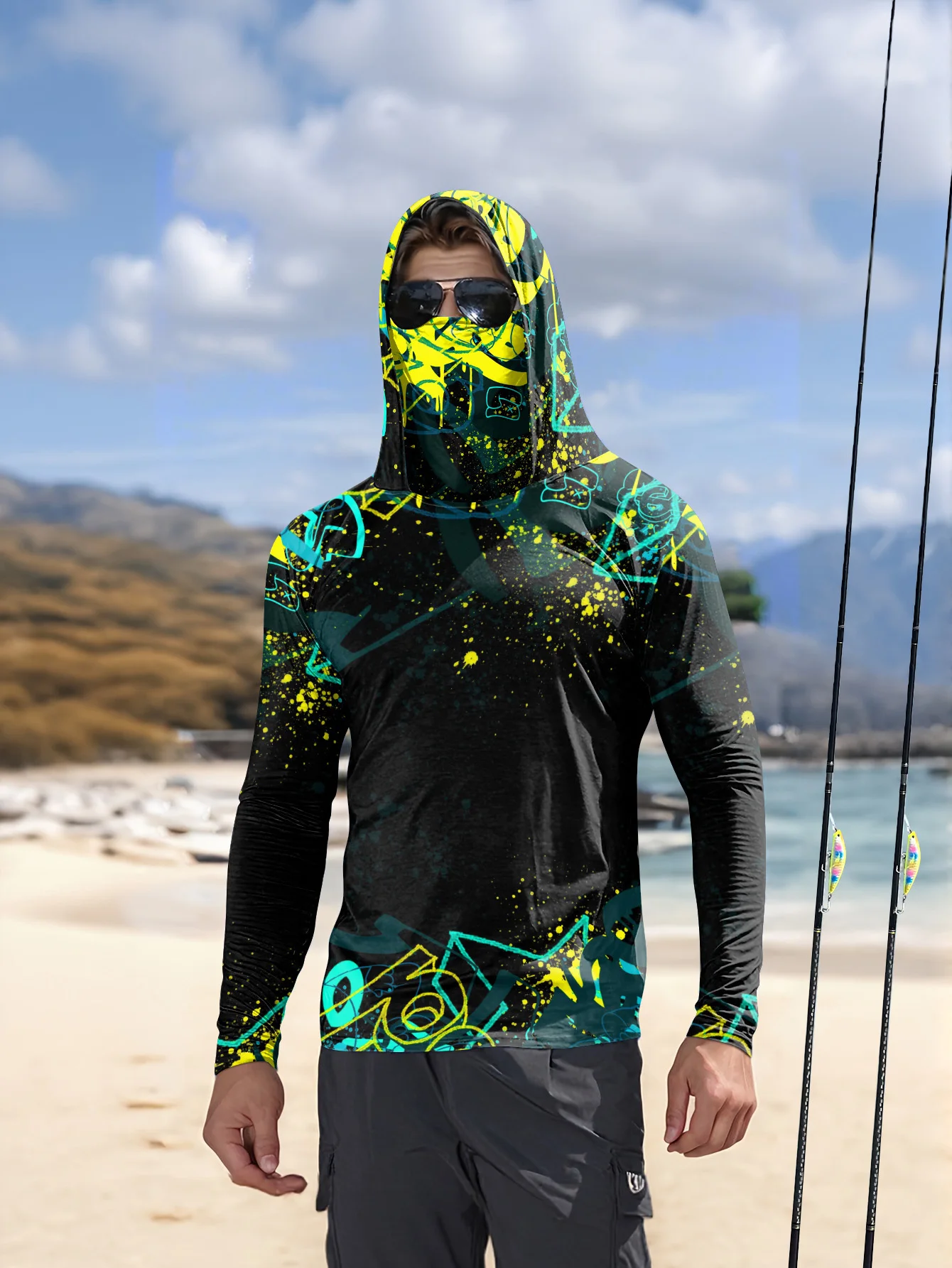 Men UPF50+ Fishing Hoodie With - огляд і ціна Fishing Mask Sun Protection